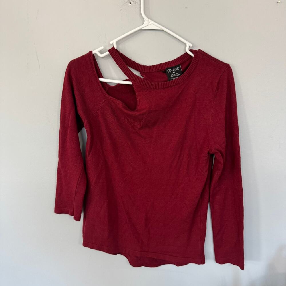 Oh Concept Collection Deep Red Asymmetrical Shoulder Top Size Medium Pullover